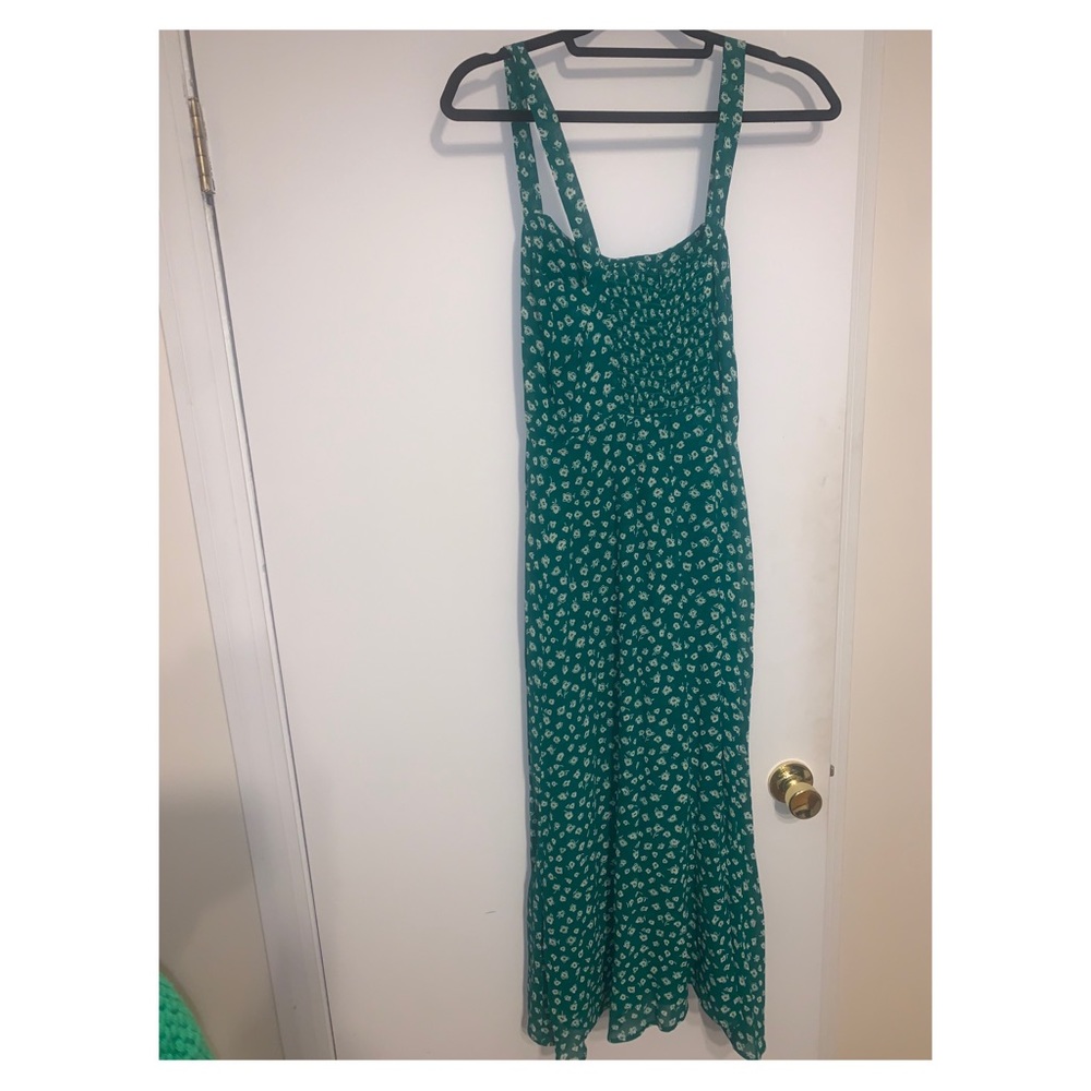 Green floral midi dress with leg slit